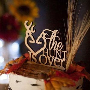 Rustic wood cake topper "The Hunt is Over"