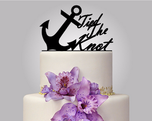Rustic Wood cake topper "Tied the Knot Anchor"