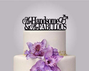 Rustic Wood cake topper "Mr Handsome & Mr Fabulous"
